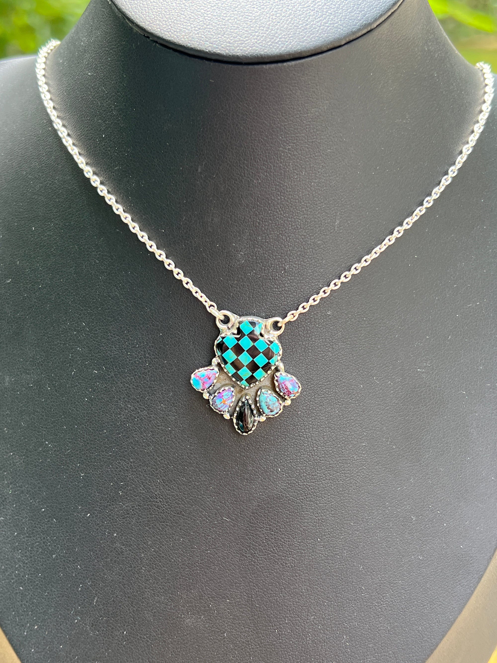 ♠️ Kingman Turquoise & Black Onyx Spade Sterling Silver Necklaces ♠️