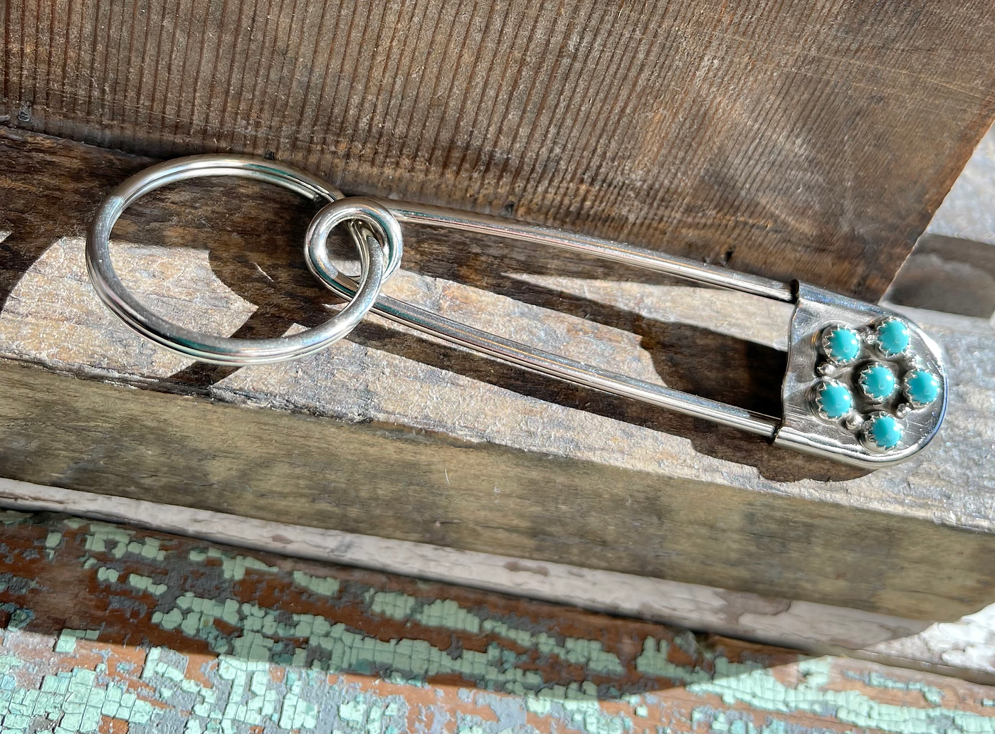 Navajo Handmade Kingman Turquoise Key Chain - Linda Yazzie