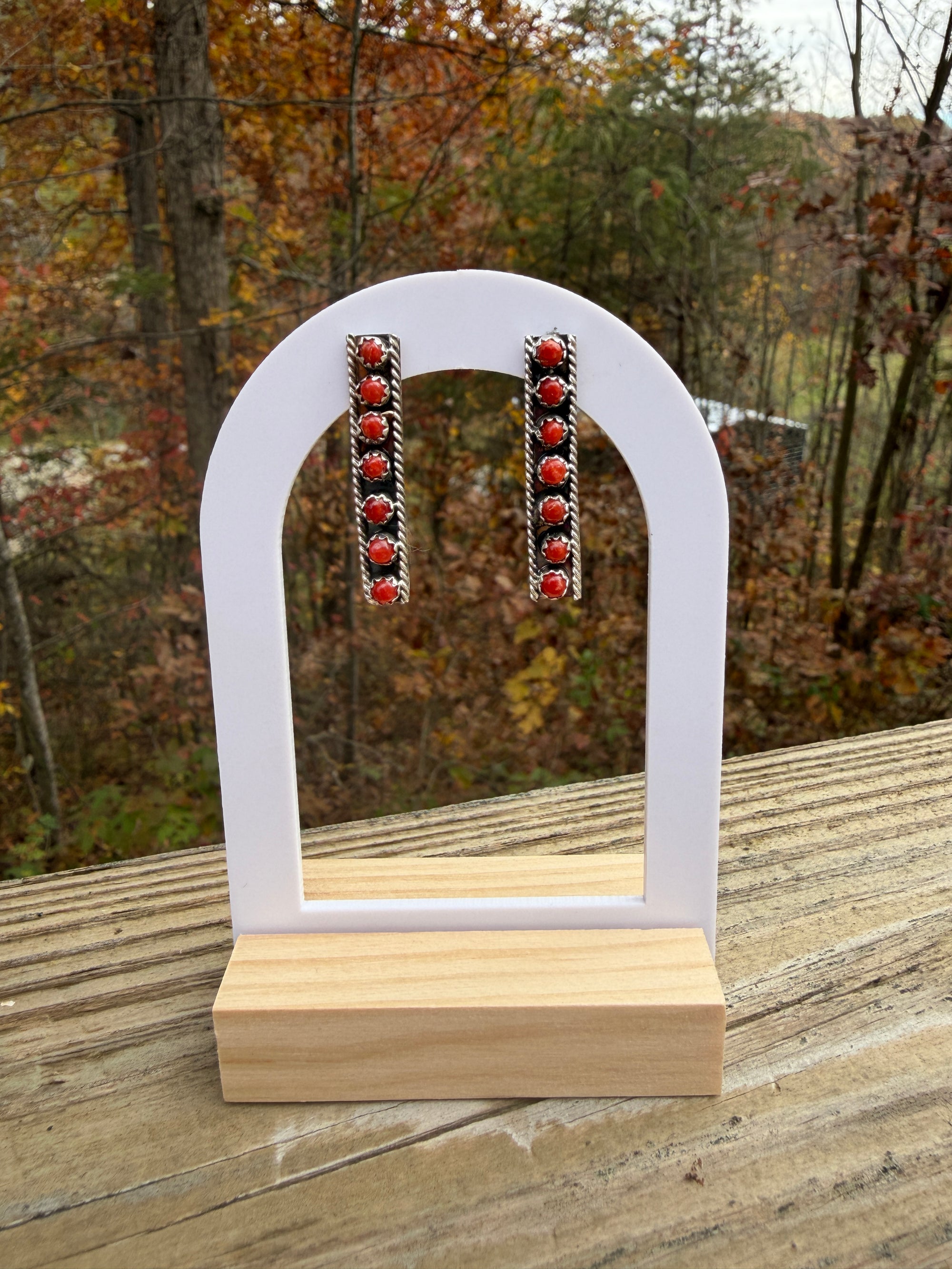 Esther White Red Coral Bar Earrings