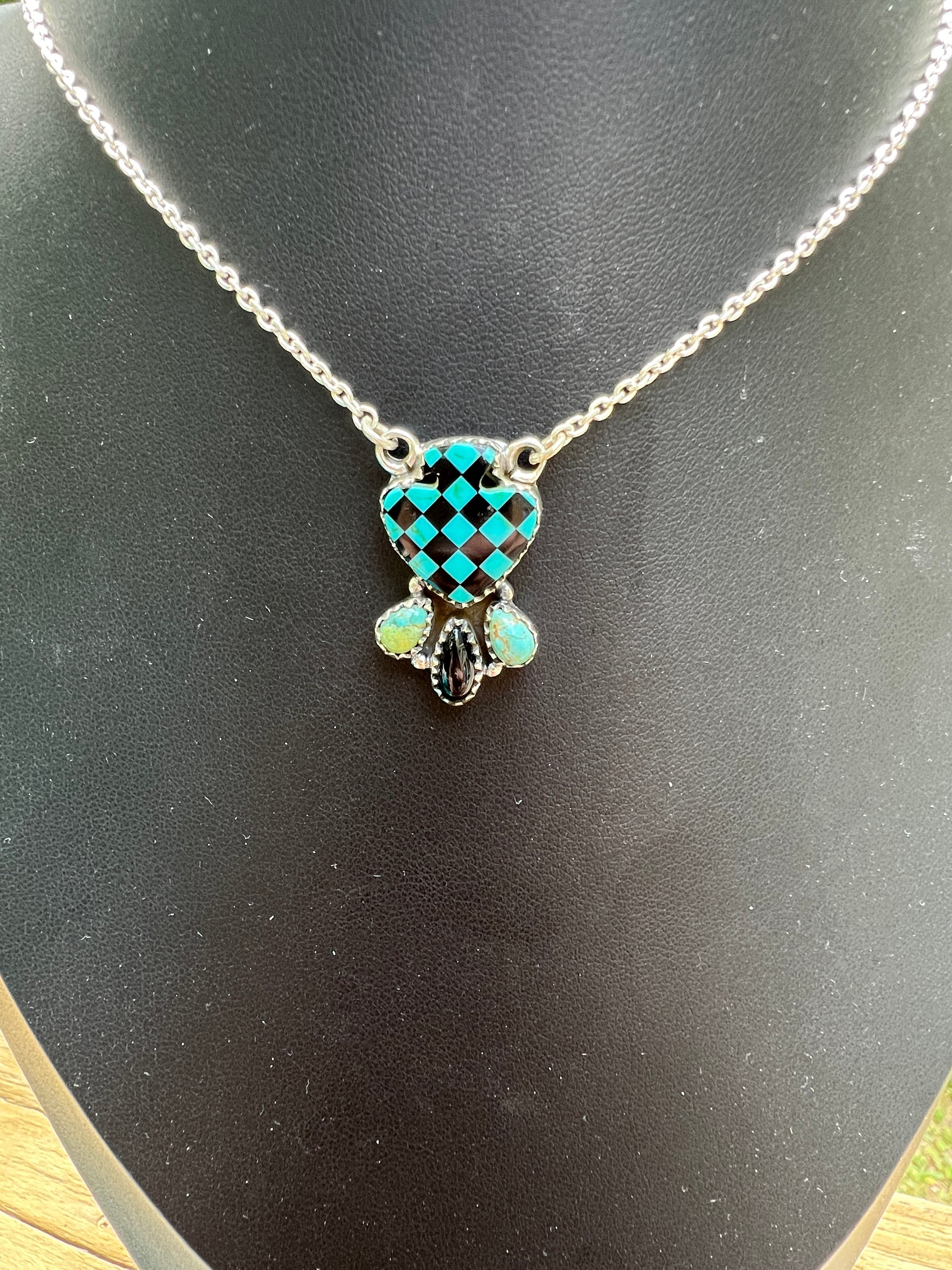 ♠️ Kingman Turquoise & Black Onyx Spade Sterling Silver Necklaces ♠️
