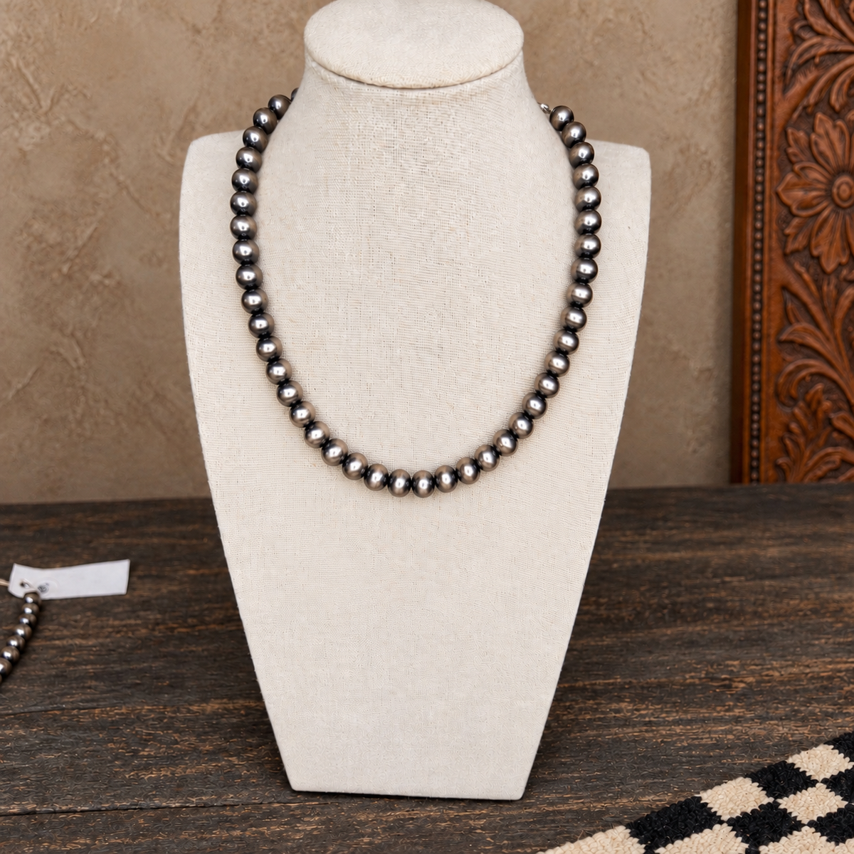 Sterling Silver Handmade Navajo Pearl Necklace- 18" 8mm Round Pearls by Bryanne Hallwood