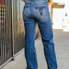 Longhorn Dark Wash Denim Embroidered Flare Jeans- Regular & Plus