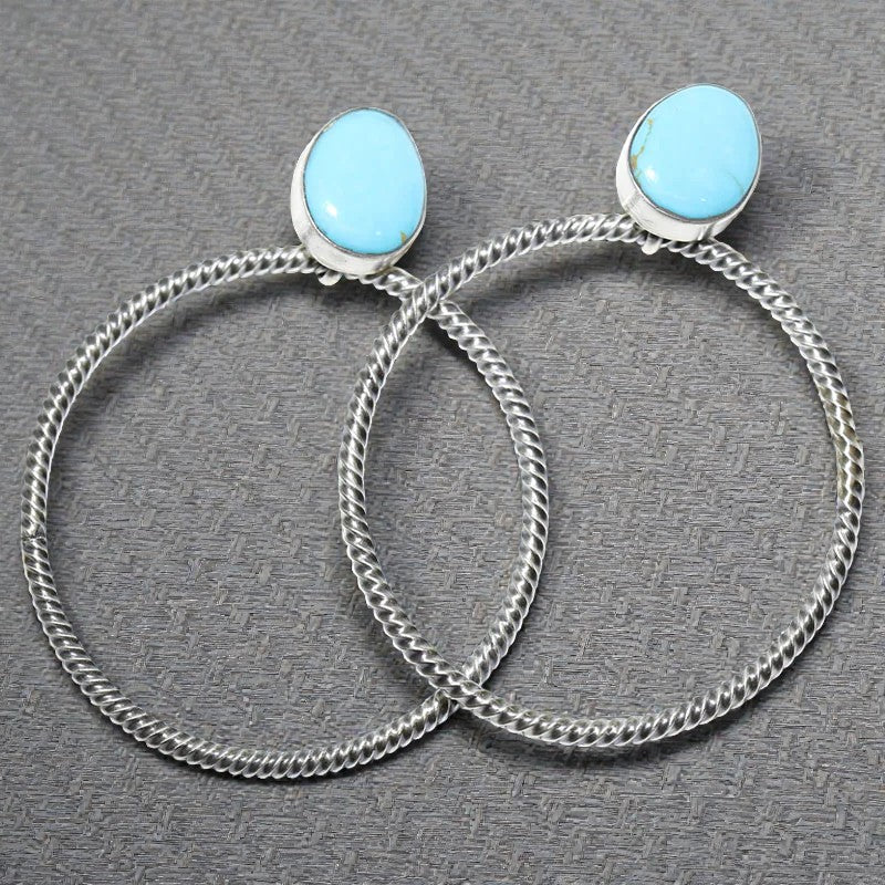 Sleeping Beauty XL Hoop Earrings by Running Bear (Navajo)