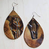 Tan Steer Head Leather Teardrop Earrings