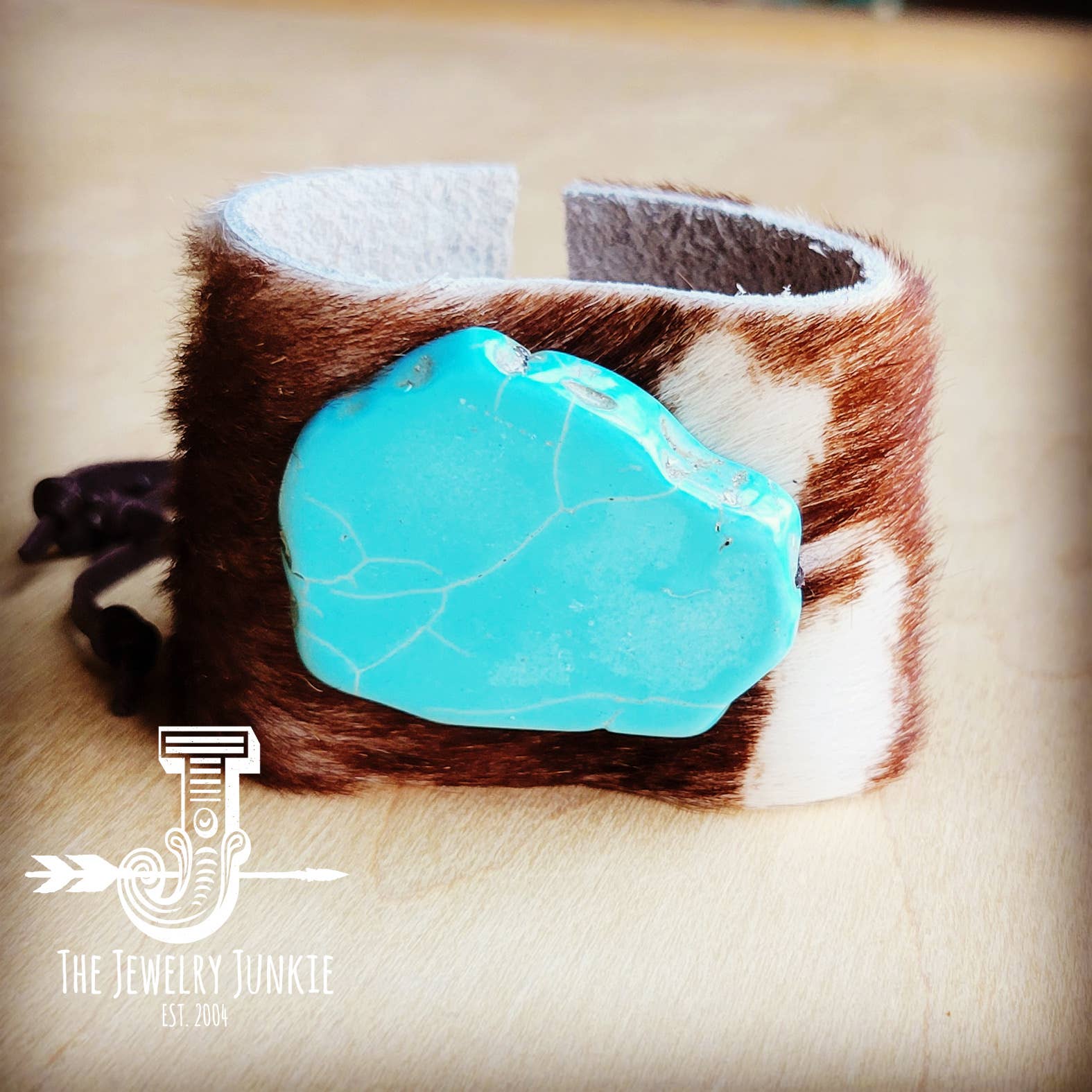 The Markie- Genuine Axis Deer Hide cuff With Turquoise Slab- RETAIL $49.99