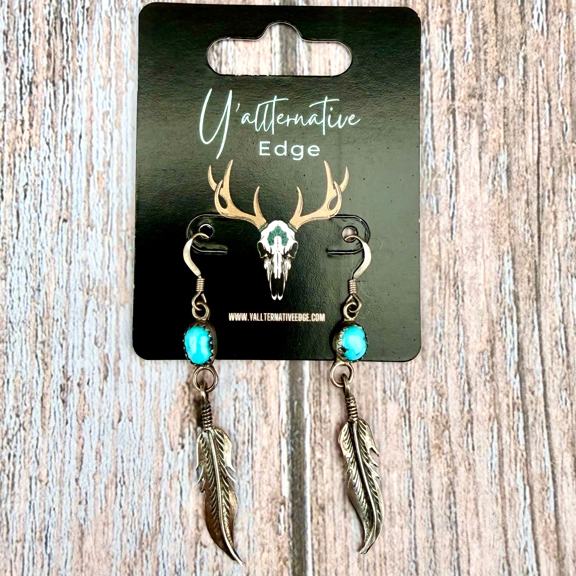 Turquoise Feather Earrings- Running Bear