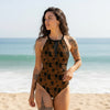 Brown Boots Mesh Insert One Piece