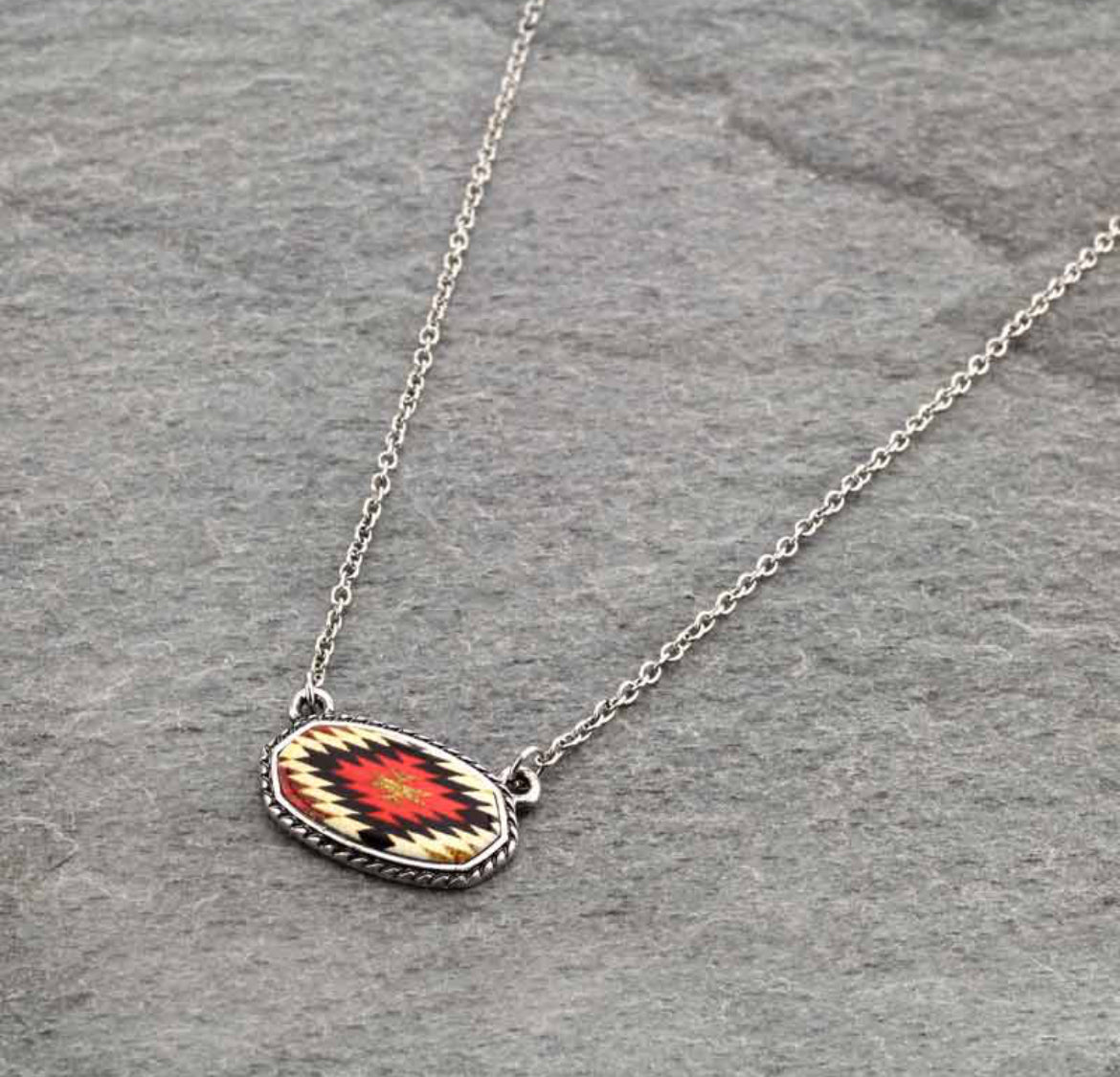 Dainty Aztec Oval Necklace