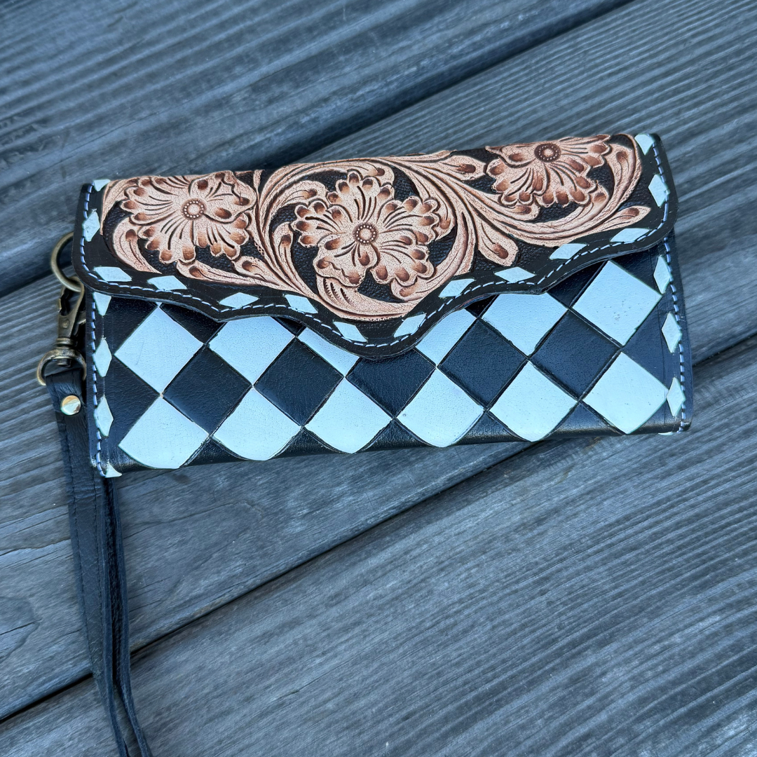 Dalton Checkered Leather Wallet Wristlet