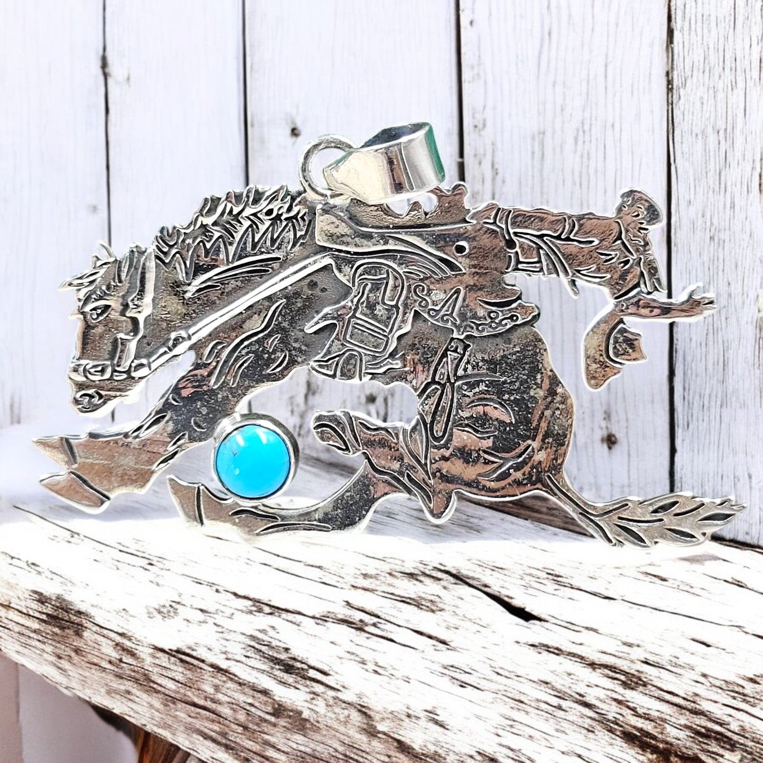 Bucking Cowboy Bucking Pendant (Your choice of stone)