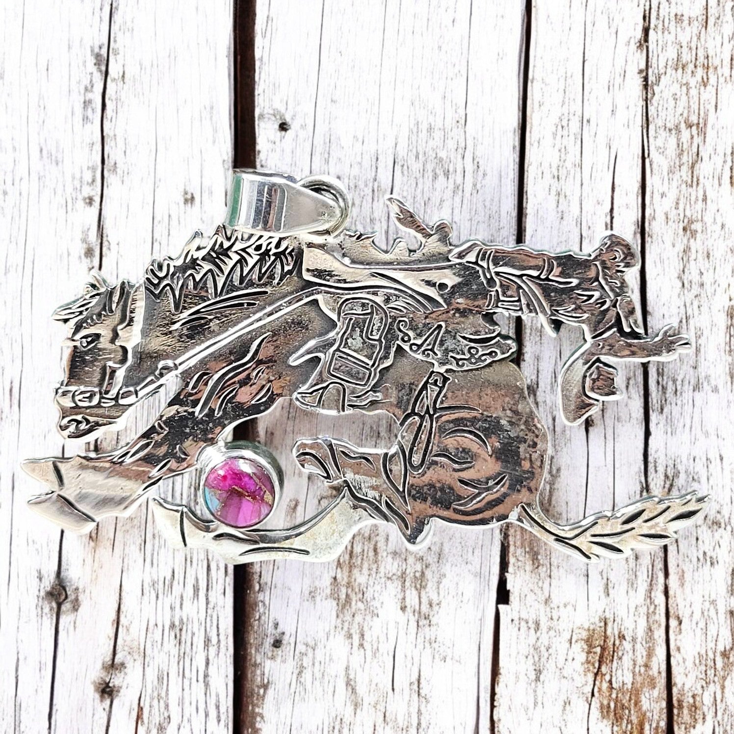 Bucking Cowboy Bucking Pendant (Your choice of stone)