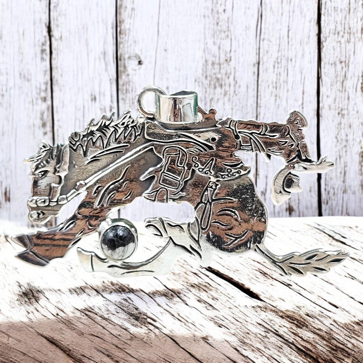 Bucking Cowboy Bucking Pendant (Your choice of stone)