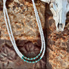 Matte White Glass, Sonoran Turquoise & Navajo Finished Pearl Layering Necklace-19”