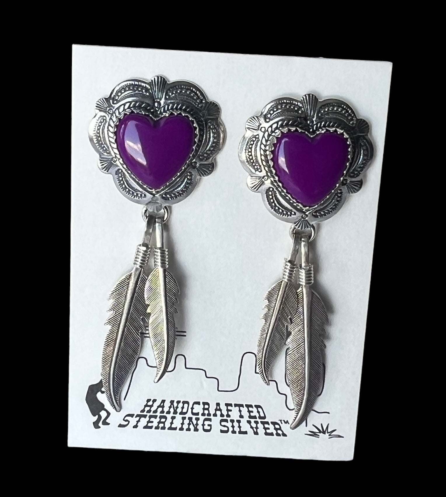 Purple Heart Feather Earrings