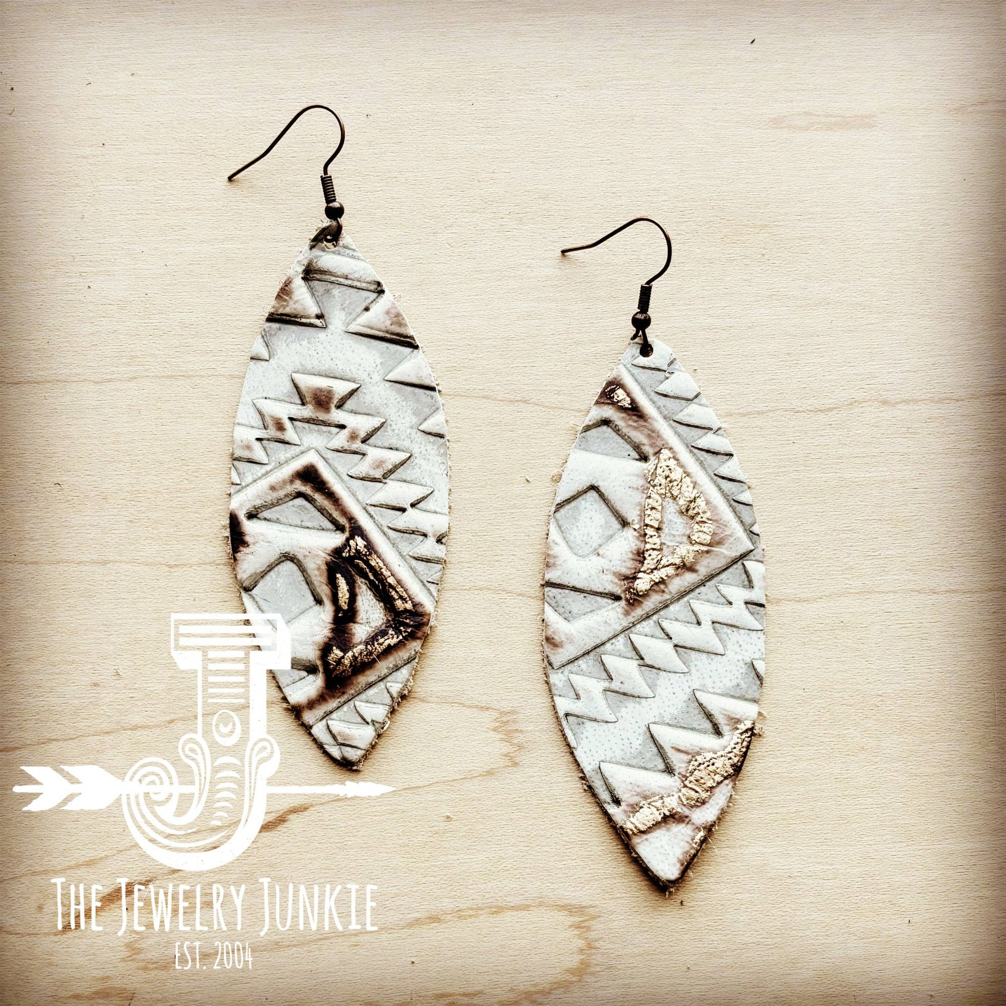 Narrow Leather Oval Earrings-Aztec Gold