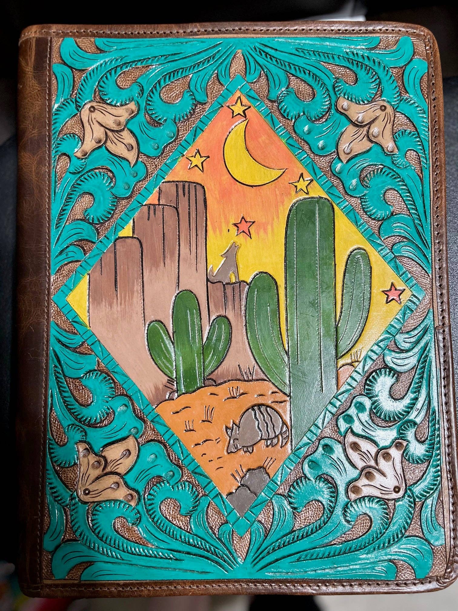I'm a Big Dillo Leather Hand Tooled Western Portfolio with Zipper Close