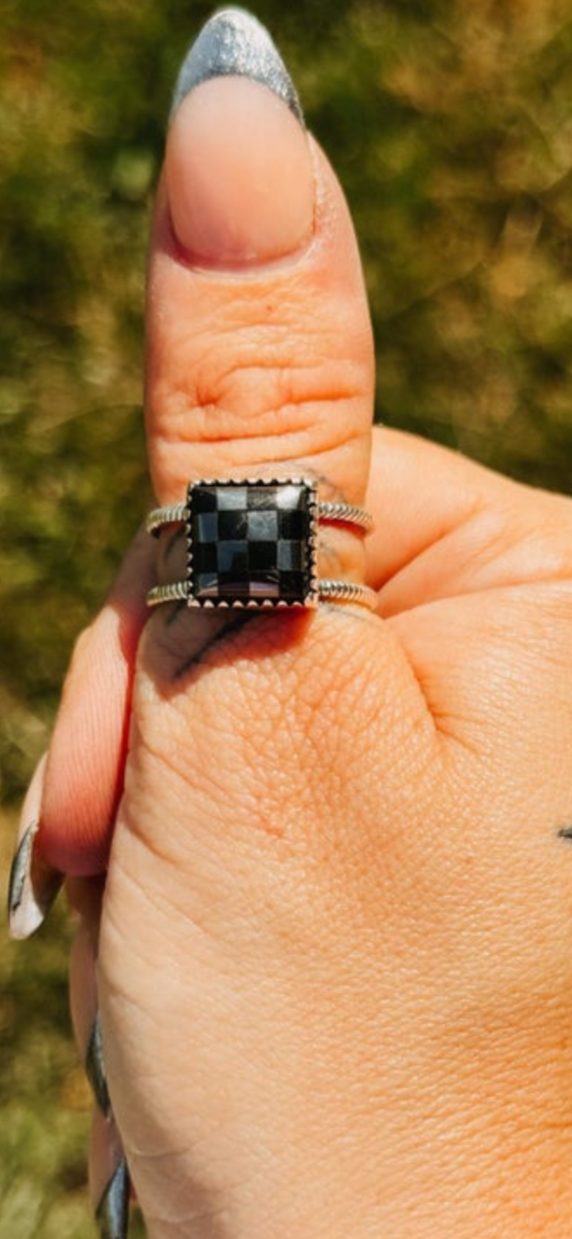 Stopping Point Hematite & Onyx Ring