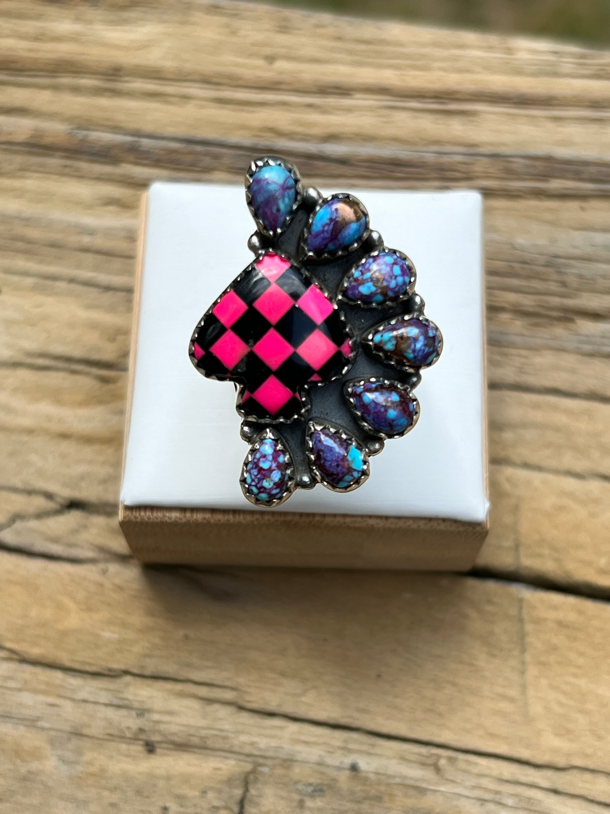 ♠️ Hot Pink & Black Onyx Spade Ring with Mohave Purple Accents ♠️