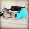 The Goldie H. - Narrow Genuine Leather Cuff w/ Turquoise Slab