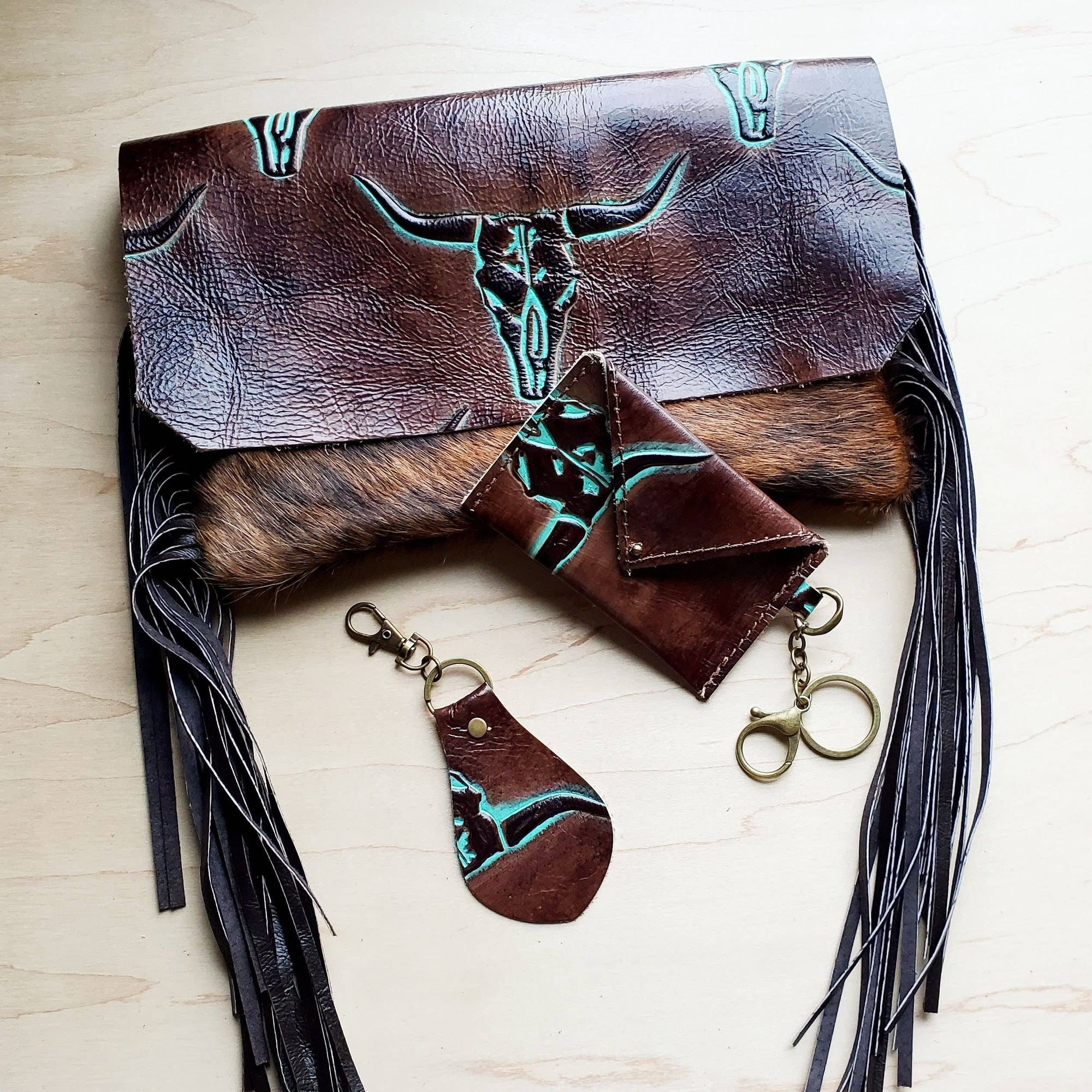 Sierra Credit Card Wallet - Turquoise Steer Head