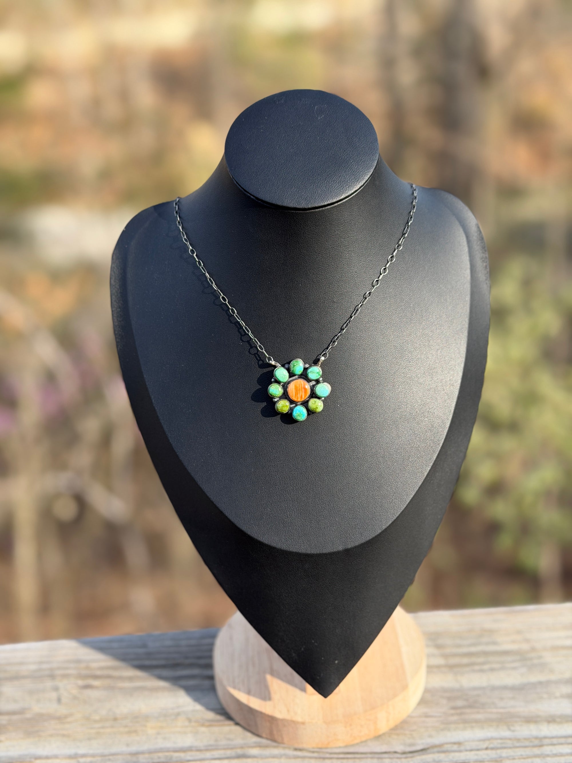 Orange Spiny and Sonoran Floral Cluster Necklace