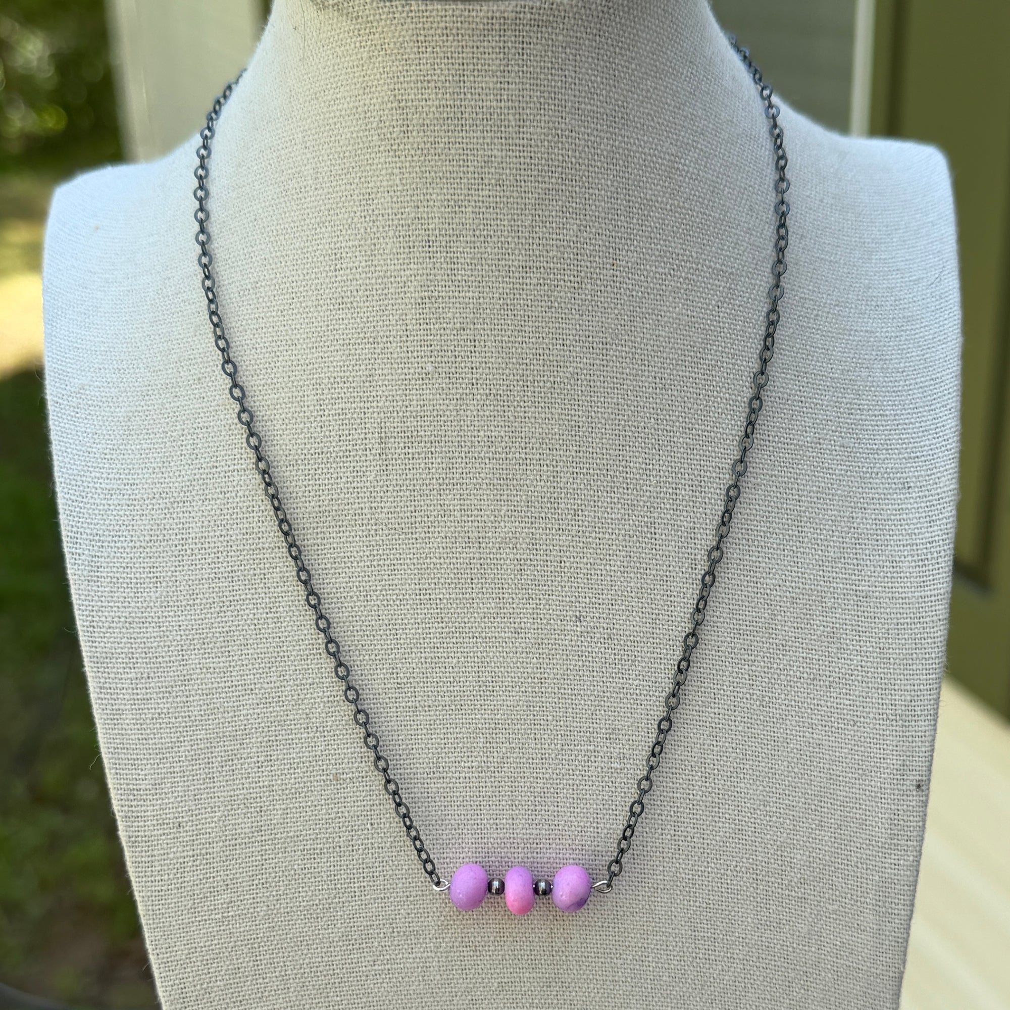 8mm Lavender Peruvian Opal Gemstone Rondelle Beads w/2mm Pearls 20"