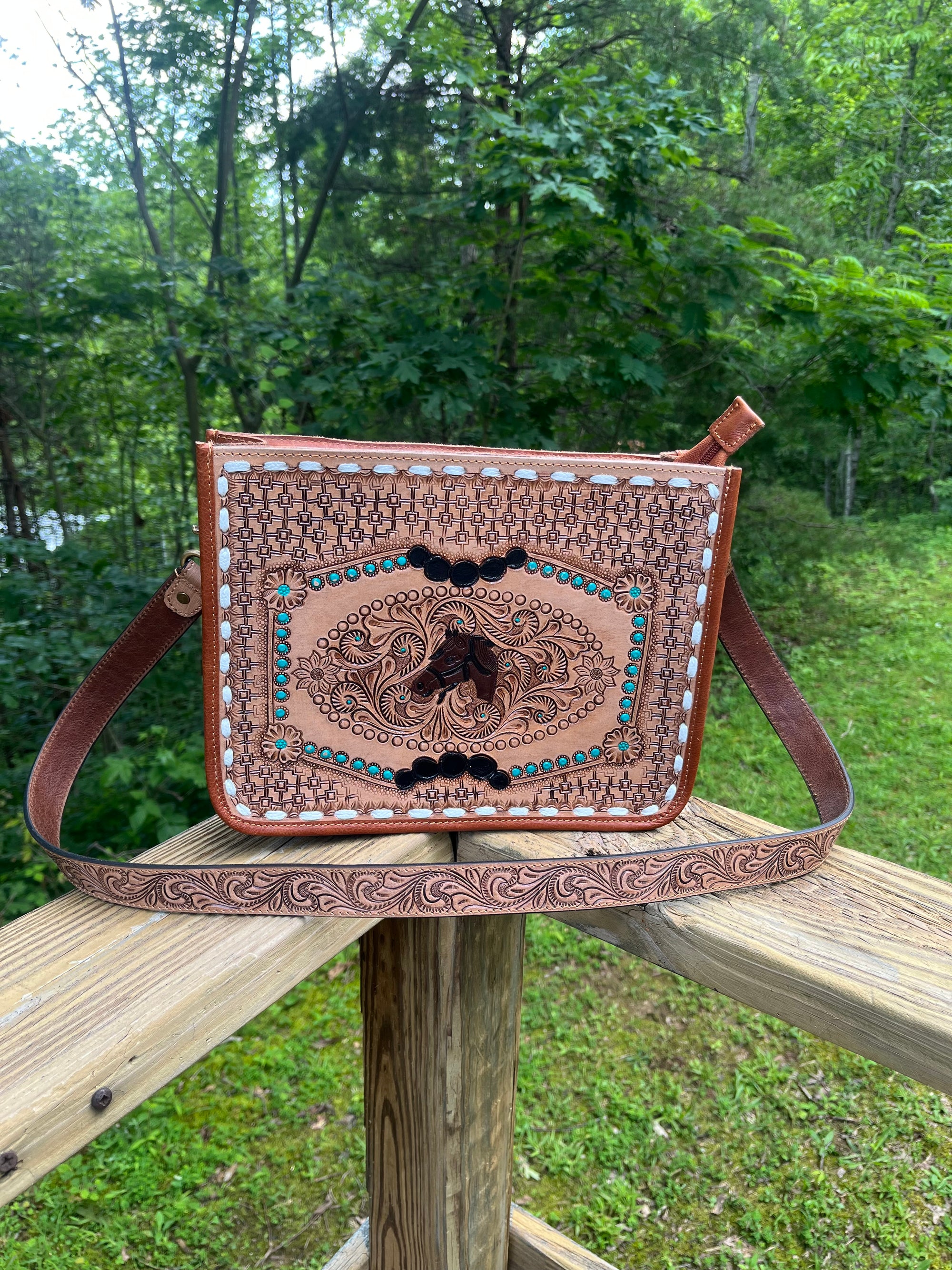 Horse Tooled Leather Crossbody