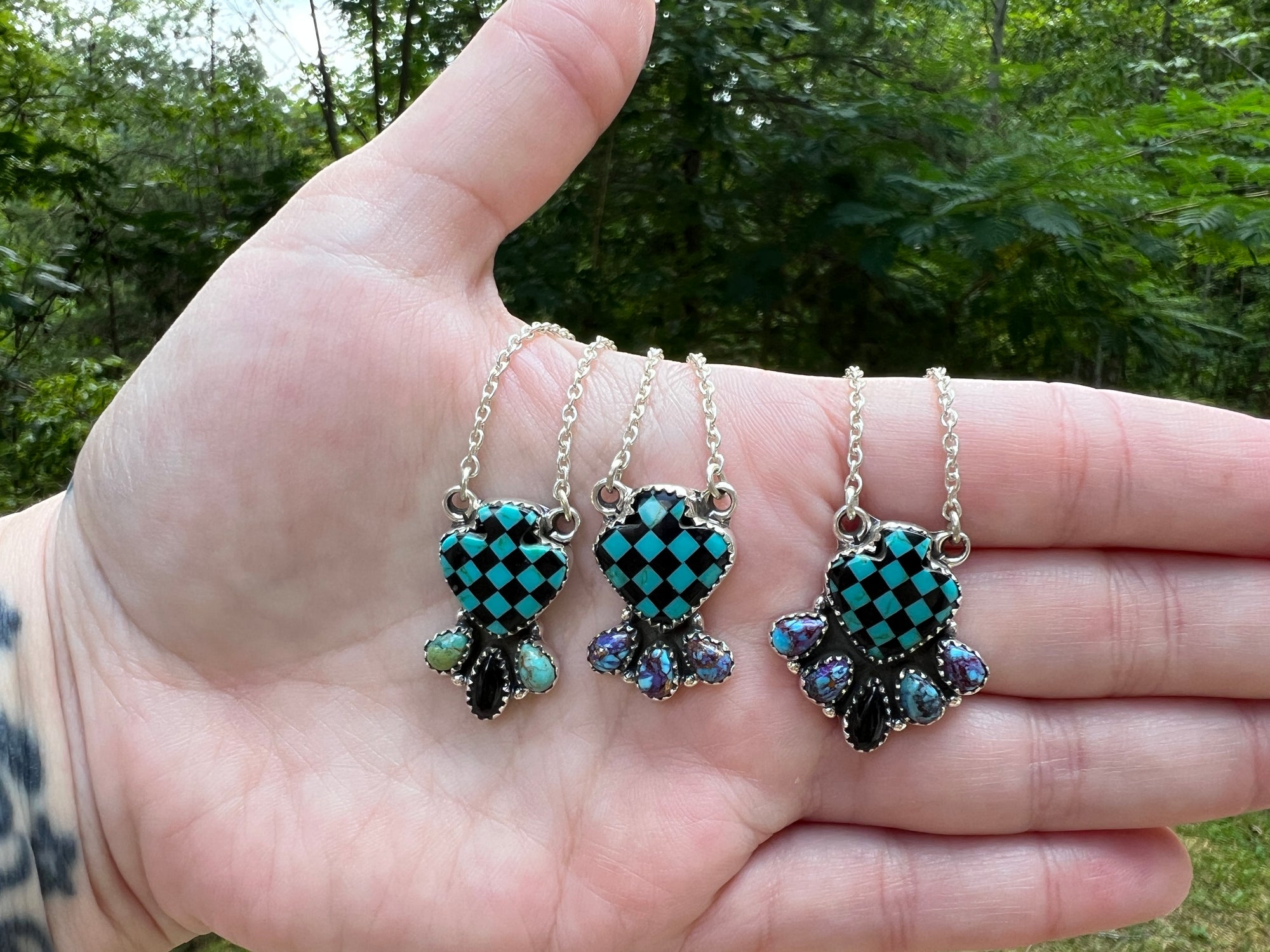♠️ Kingman Turquoise & Black Onyx Spade Sterling Silver Necklaces ♠️