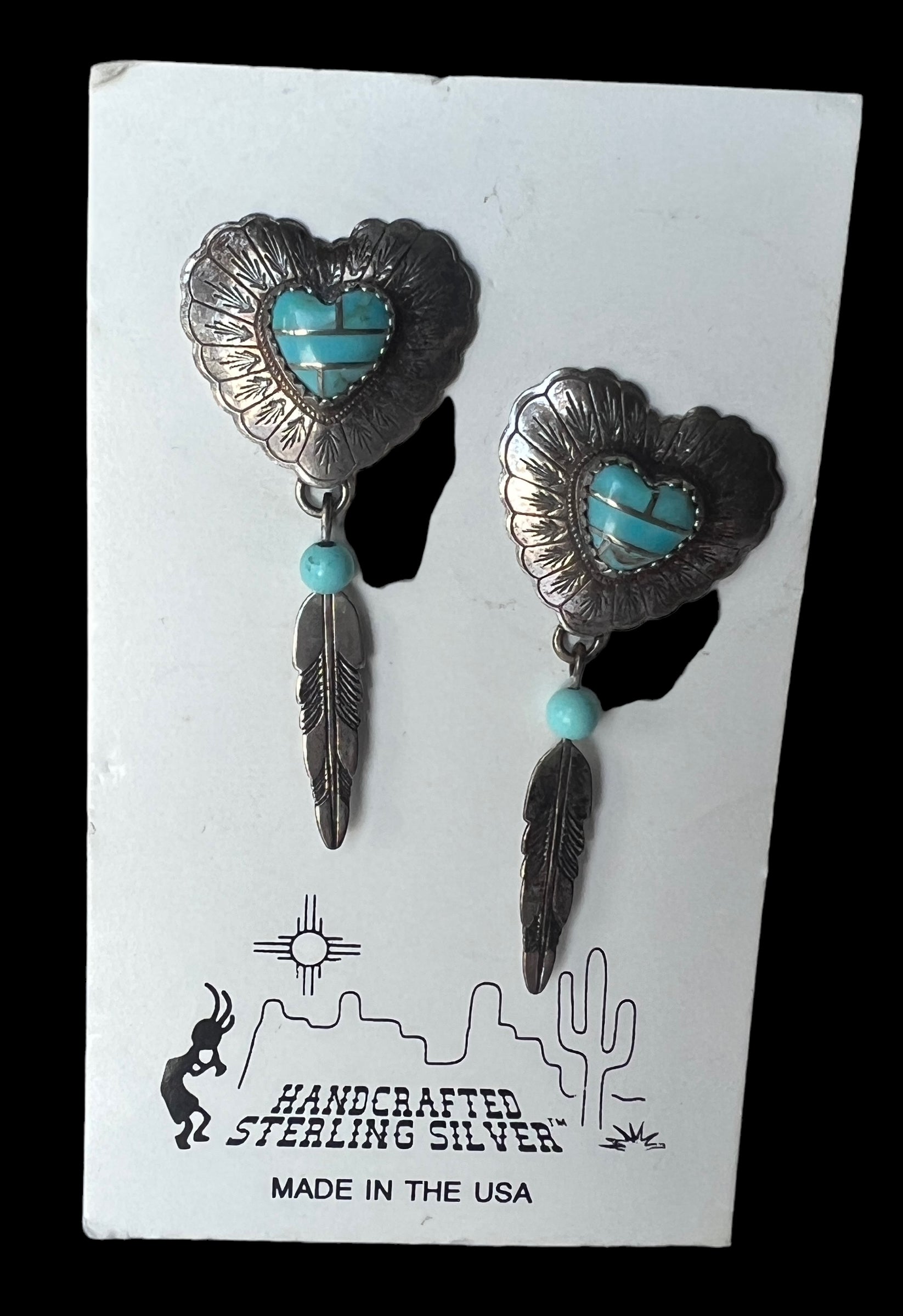 Vintage Zuni Turquoise Heart Earrings
