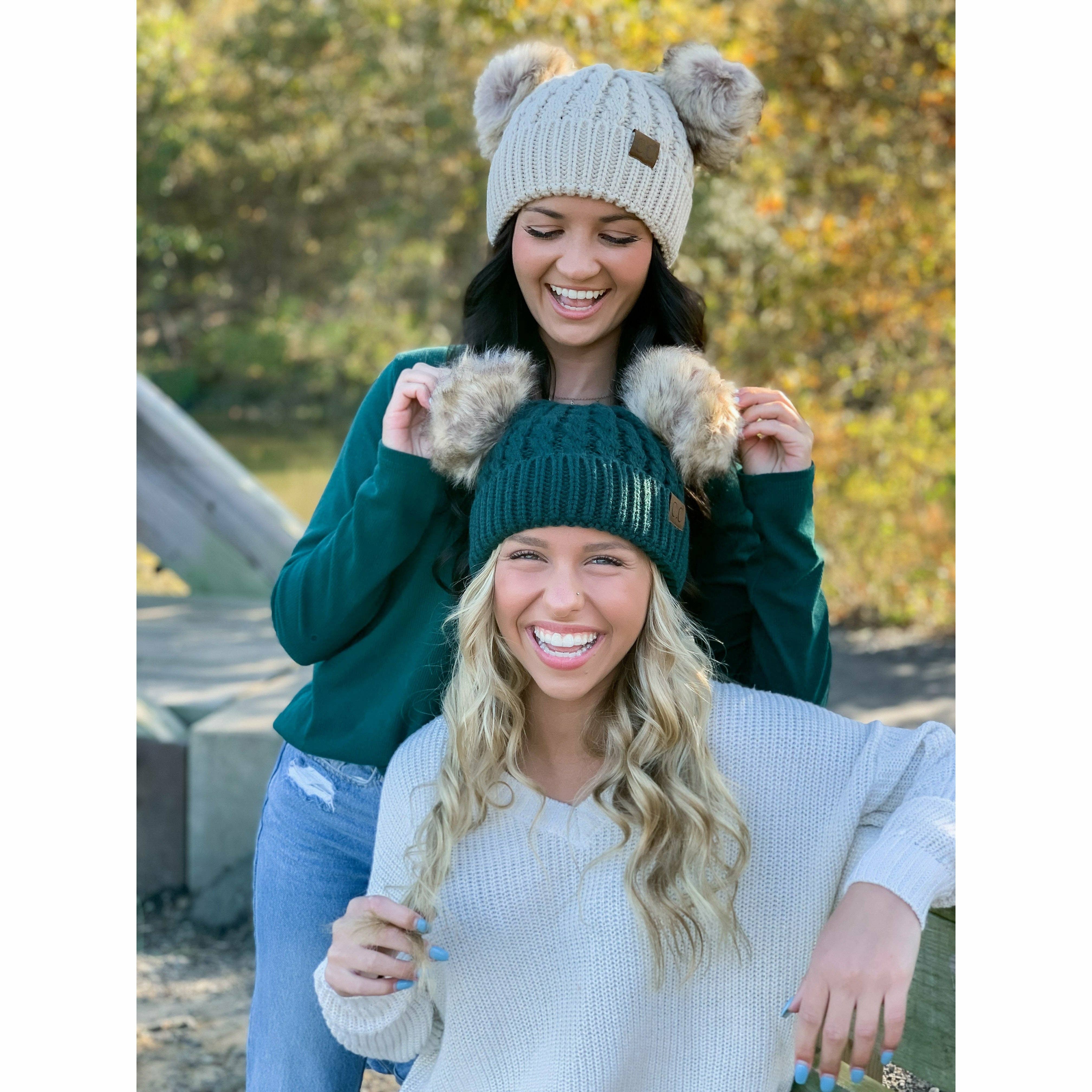 Cable Knit Double Pom Beanie CC Beanie