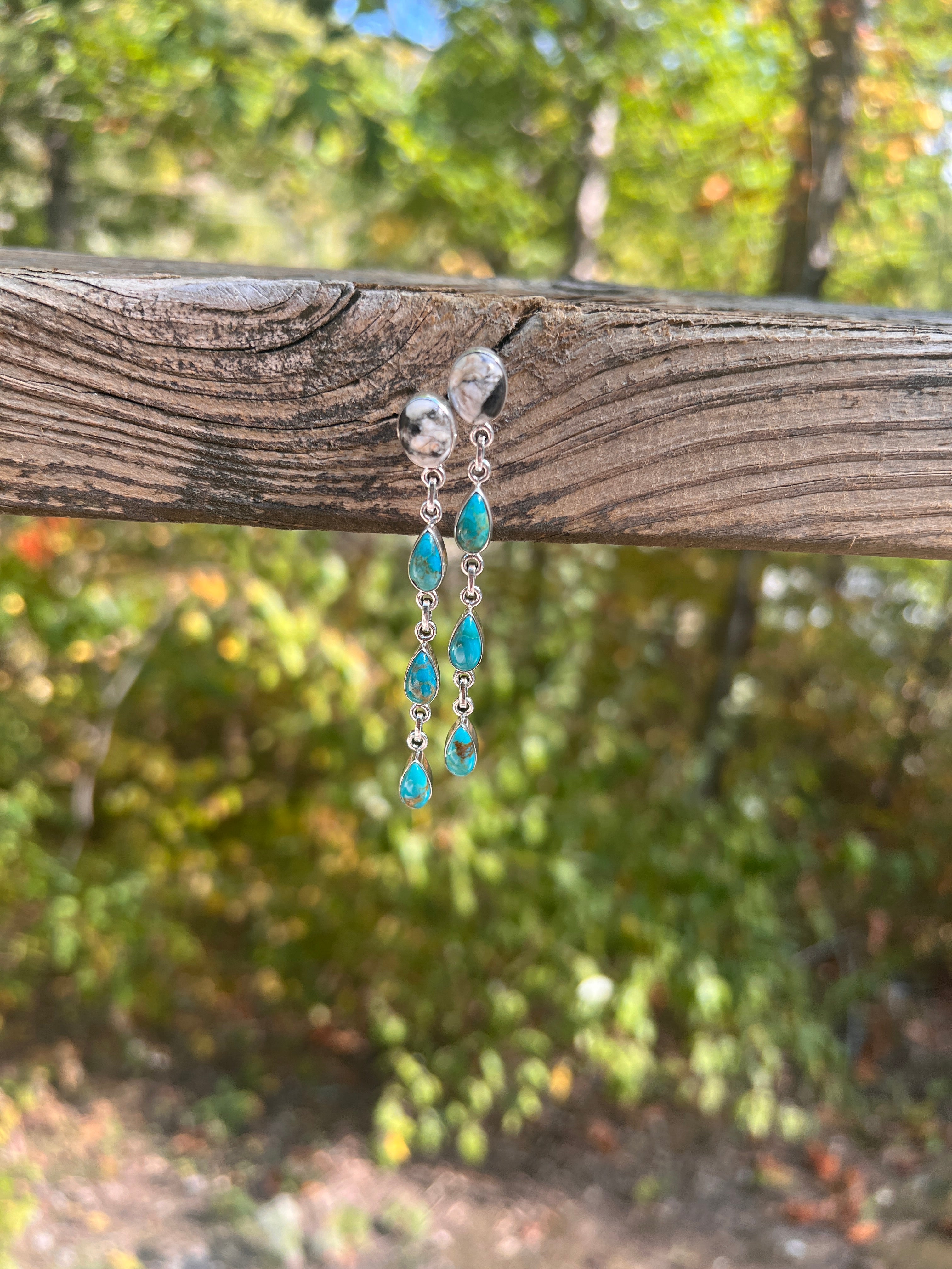 White Buffalo & Turquoise Teardrop Earrings