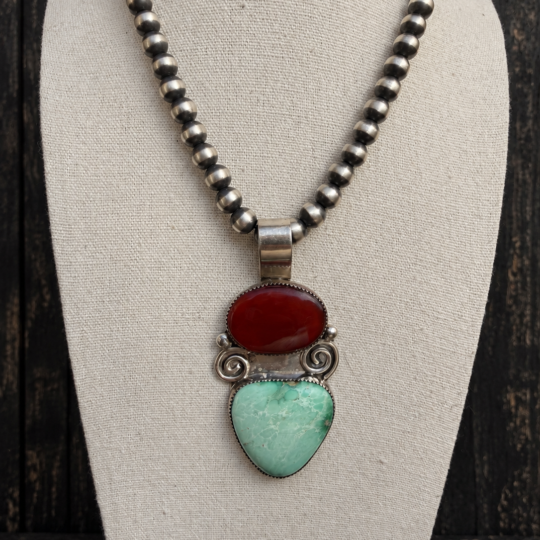 Larimar & Carnelian Statement Pendant by Jenn Curtis (Diné)
