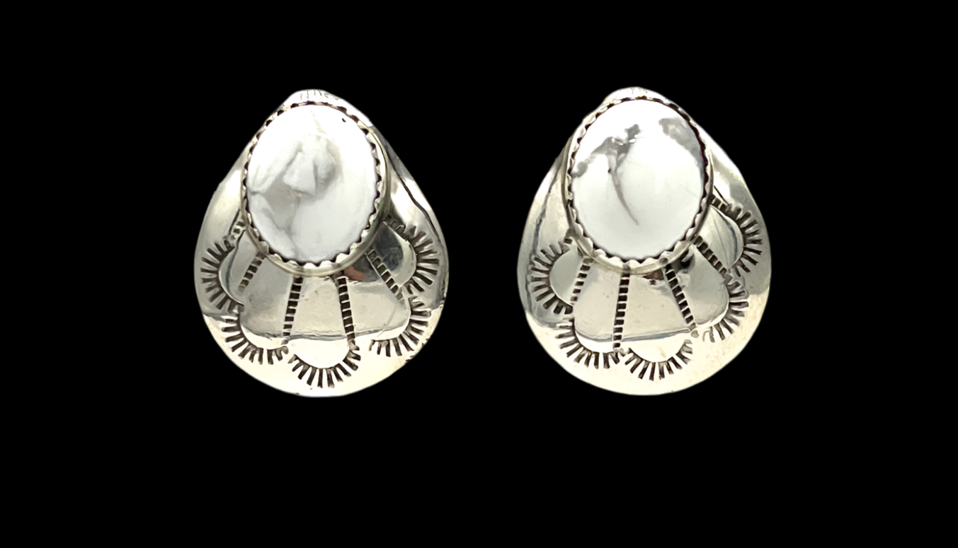 Navajo Handmade White Buffalo Earrings - Brenda Pete