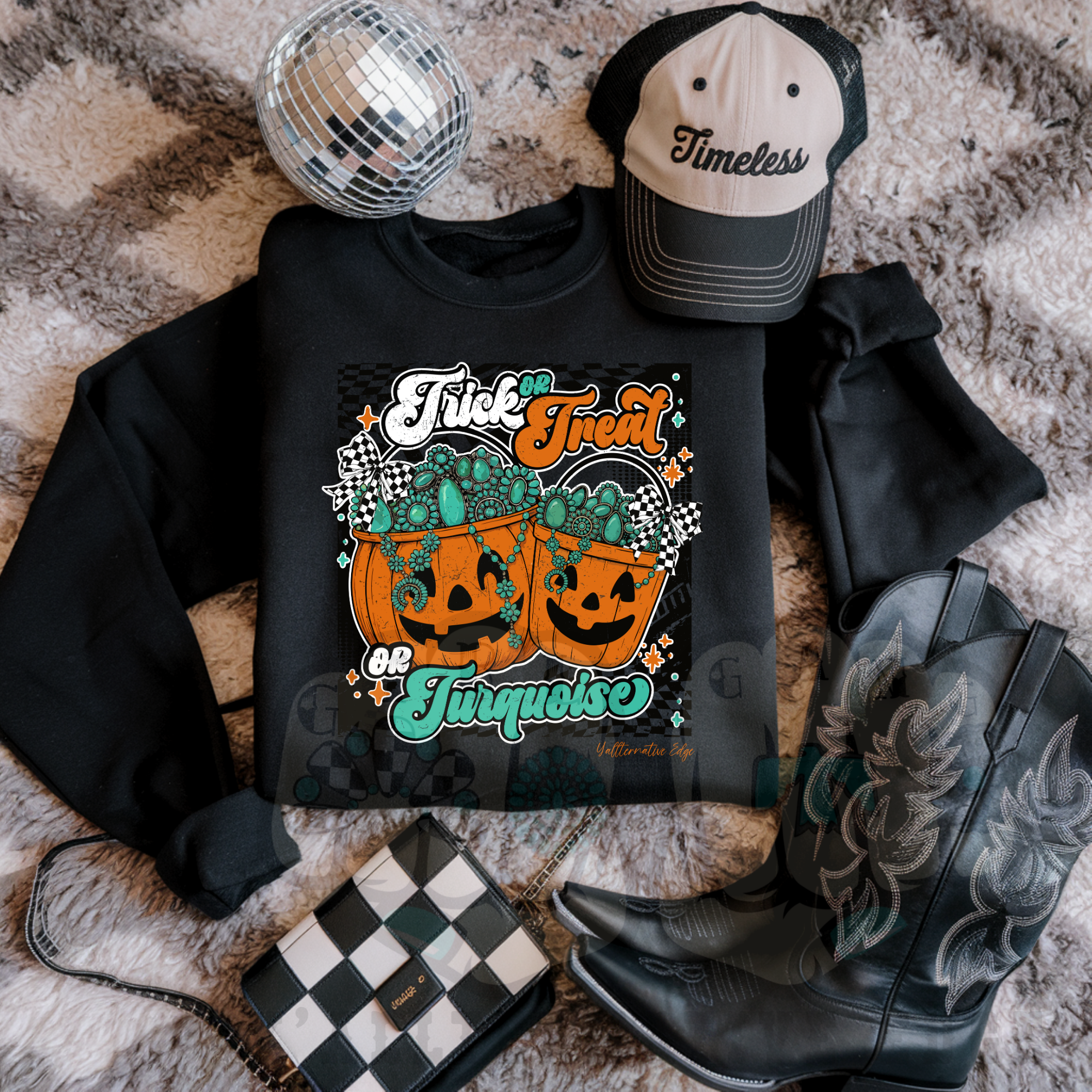 Trick or Turquoise Hoodie OR Crewneck