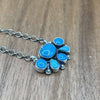 Native American Navajo Handmade Silver Turquoise Half Cluster Bar Necklace 18