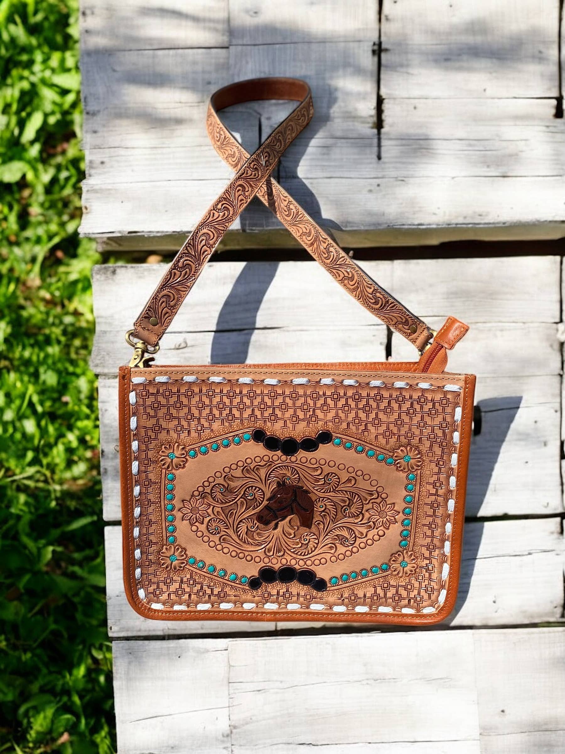 Horse Tooled Leather Crossbody
