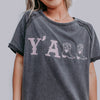 Acid Washed Y'all Embroidery Short Sleeve Tee