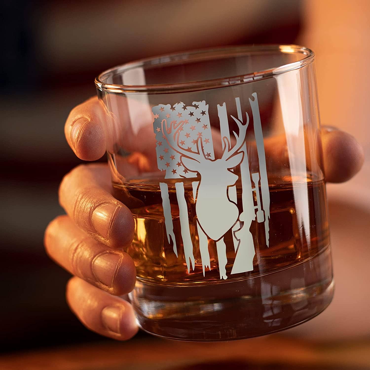 Deer Hunter American Flag - Whiskey Glass