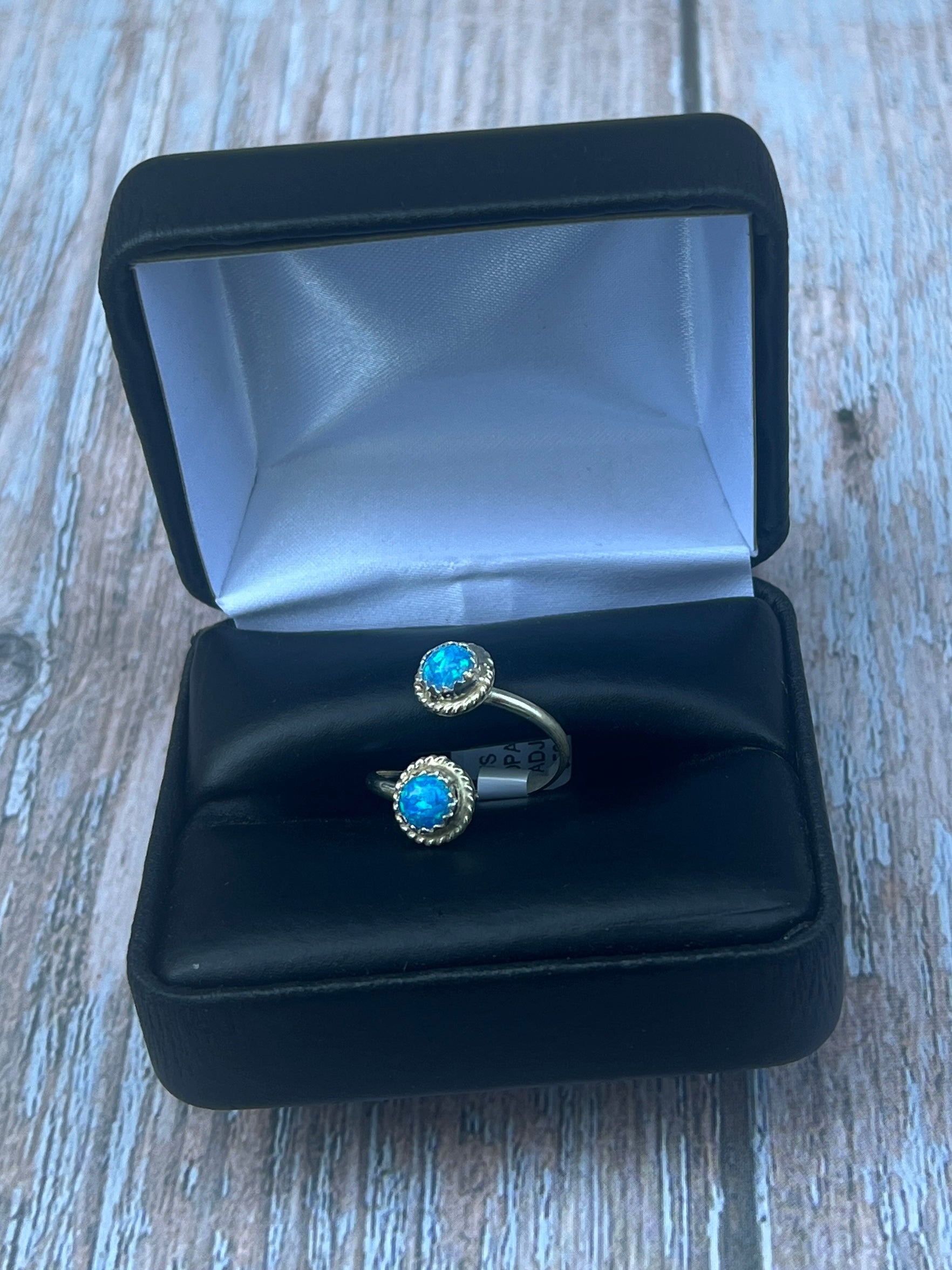 Dark Blue Fire Opal Wrap Ring- Zuni