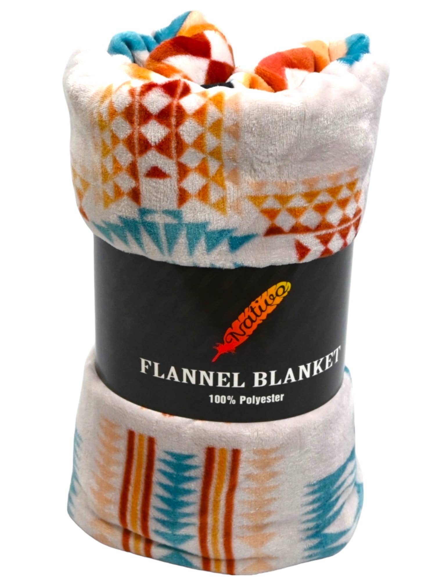 Plush Rock-Star Blanket Full Size Throw- Cream Turquoise