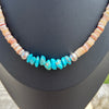 Native American Handmade Shell Heishi, Turquoise, And Bench Bead Necklace