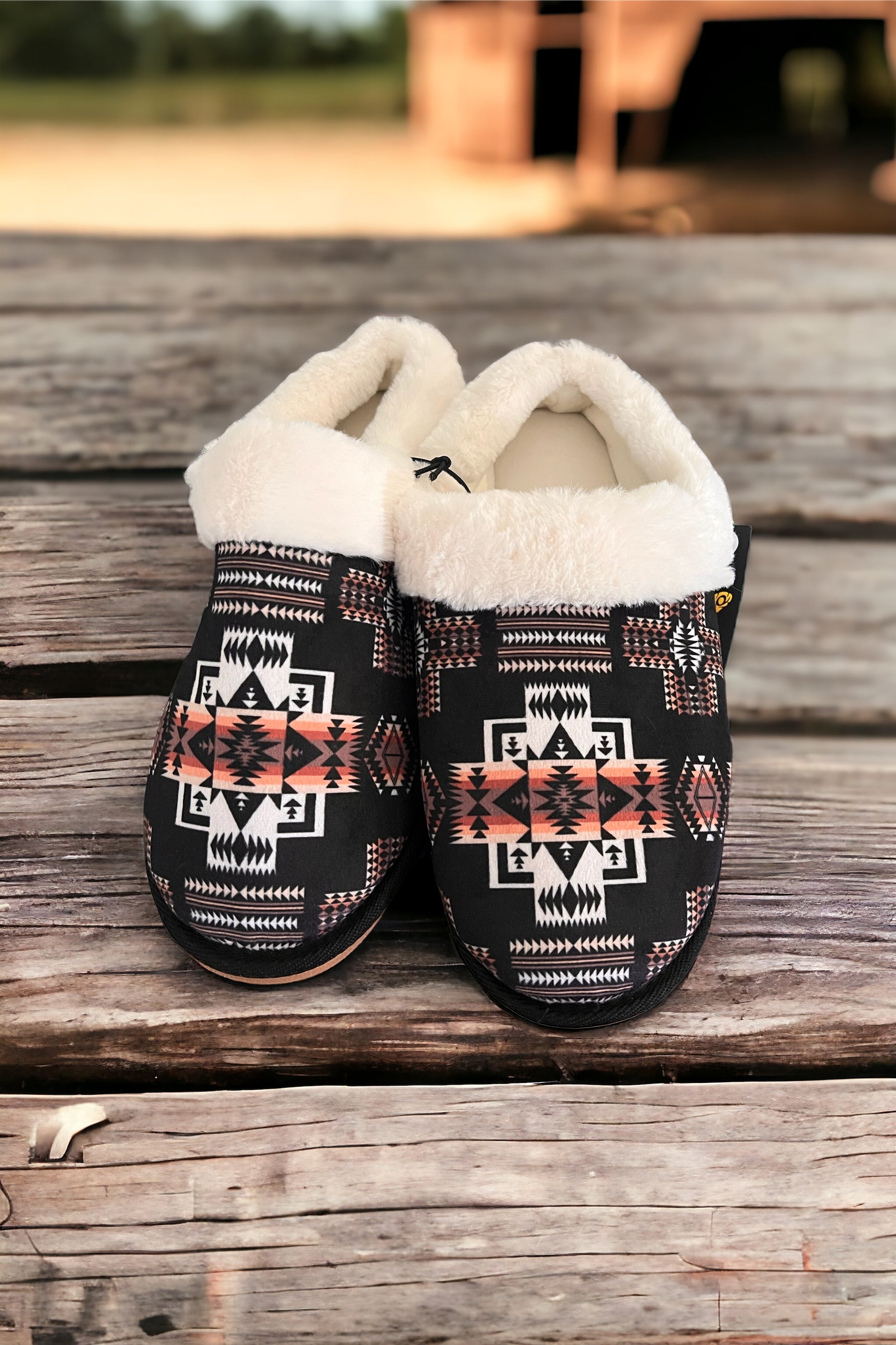 Black Aztec Memory Foam Slippers