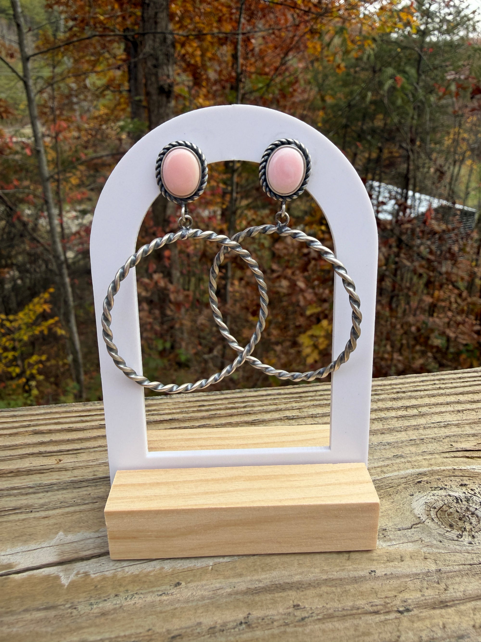 Pink Conch Sterling Hoop Twists- Native