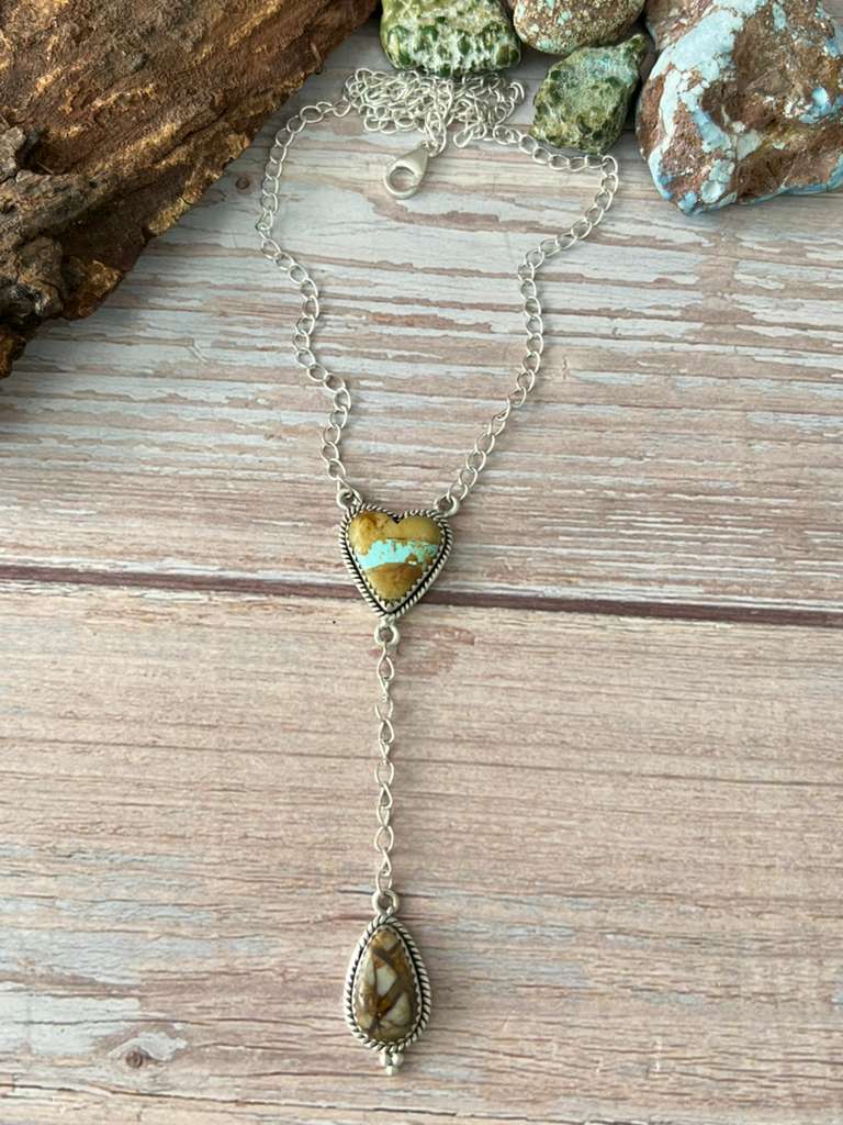 Royston Ribbon Turquoise Heart Lariat Necklace