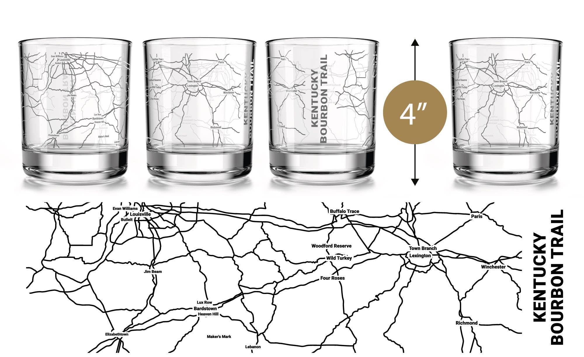 Kentucky Bourbon Trail Map - Whiskey Glass