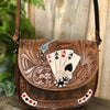 Brown Leather Tooled Cards Crossbody   