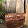 Brown Leather Tooled Cards Crossbody   