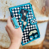 Turquoise Lighting Bolt and Checkers Long Wallet