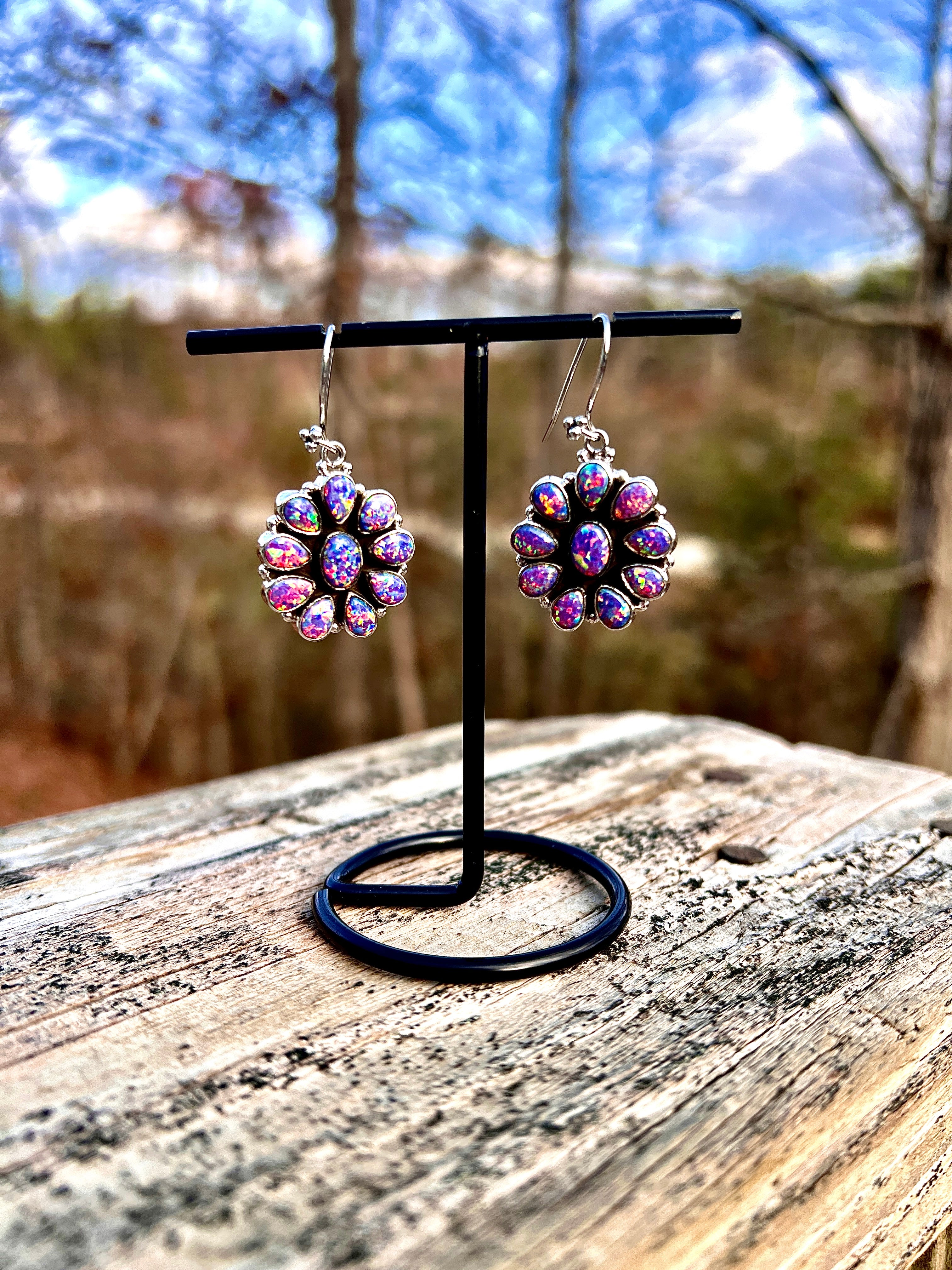 Pink Out! Australian Opal Cluster Earrings