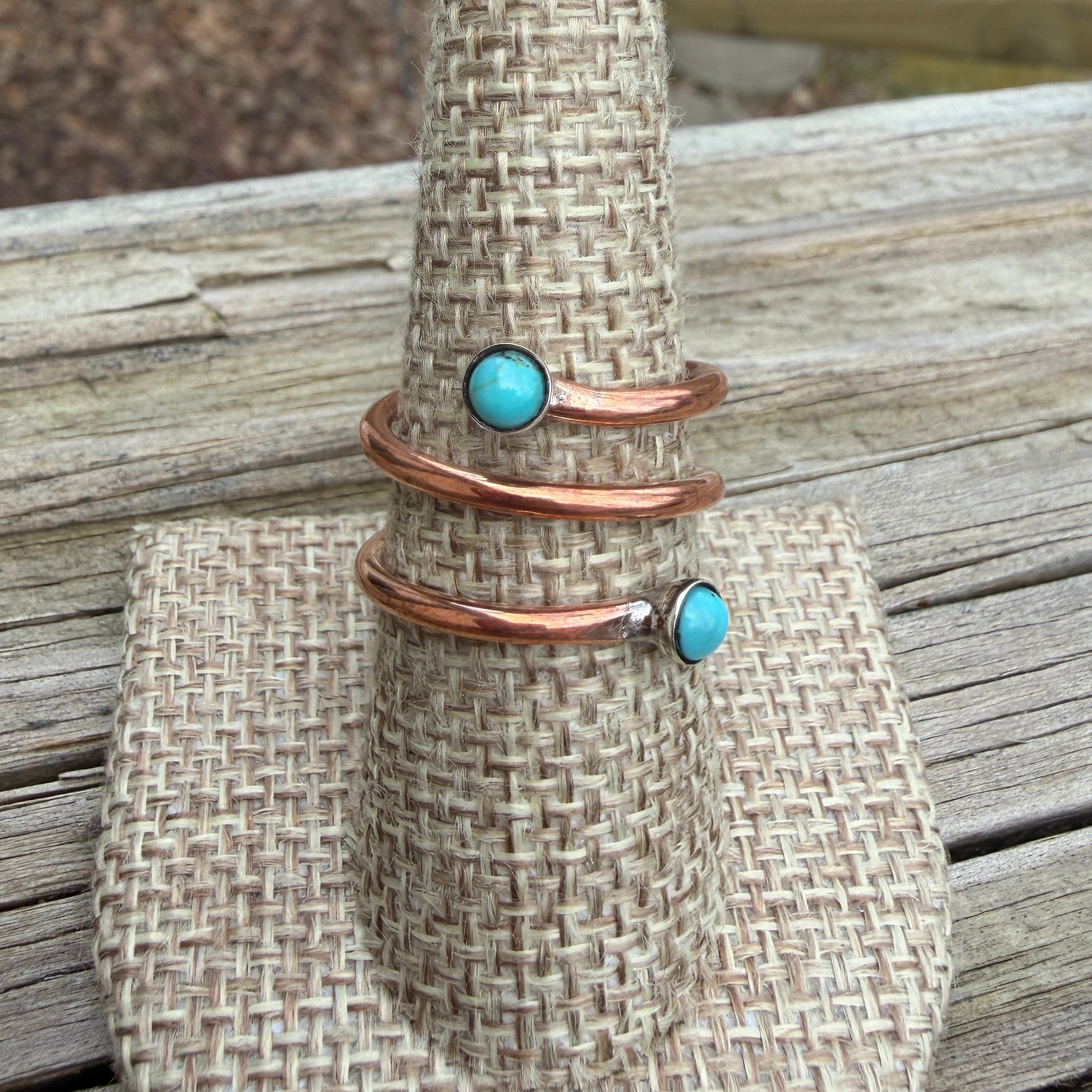 Copper, Sterling & Sleeping Beauty Adjustable Ring- Yolanda Skeets